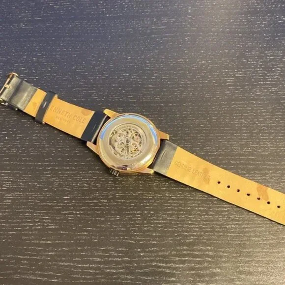 Kenneth Cole Men's Skeleton Dial Black Leather Watch - Picture 6 of 6